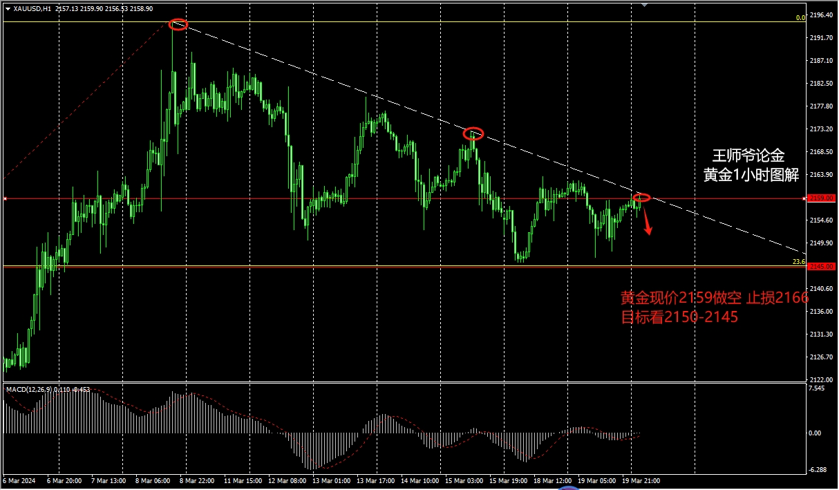 王师爷论金：黄金隔夜空获利，现价2159继续空！